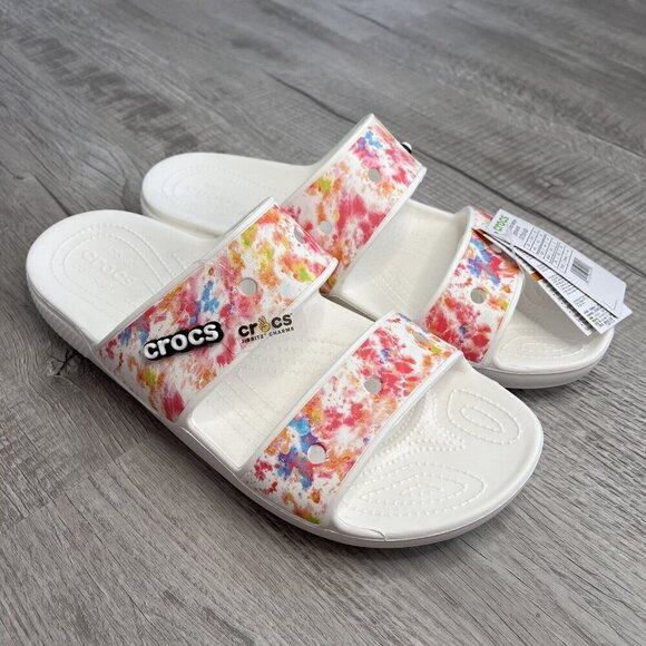 Crocs NWT Mulitcolor Slide Sandals Unisex Men's 13 Watercolor White Relaxed Fit - Picture 1 of 7